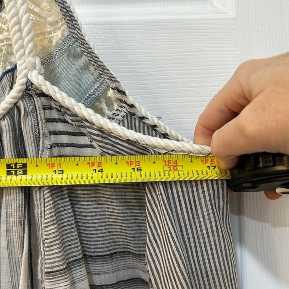 Free People M Blue Work Wearin It Handkerchief Rope Trim Stripe Tank Boho Hippie - Picture 5 of 8